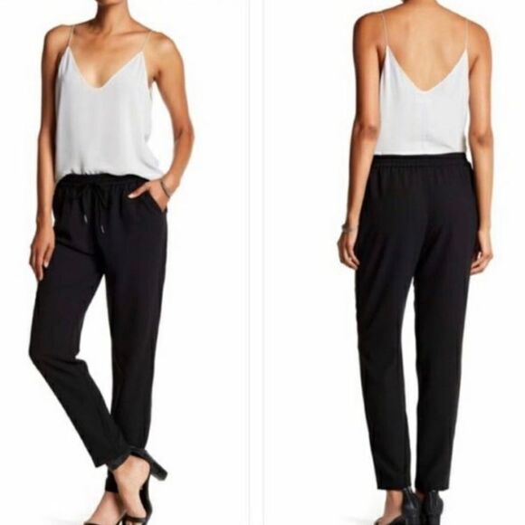 Joie Black Pull On Elastic Drawstring Waist Straight Leg Relaxed Fit Pants SZ L - Picture 1 of 13